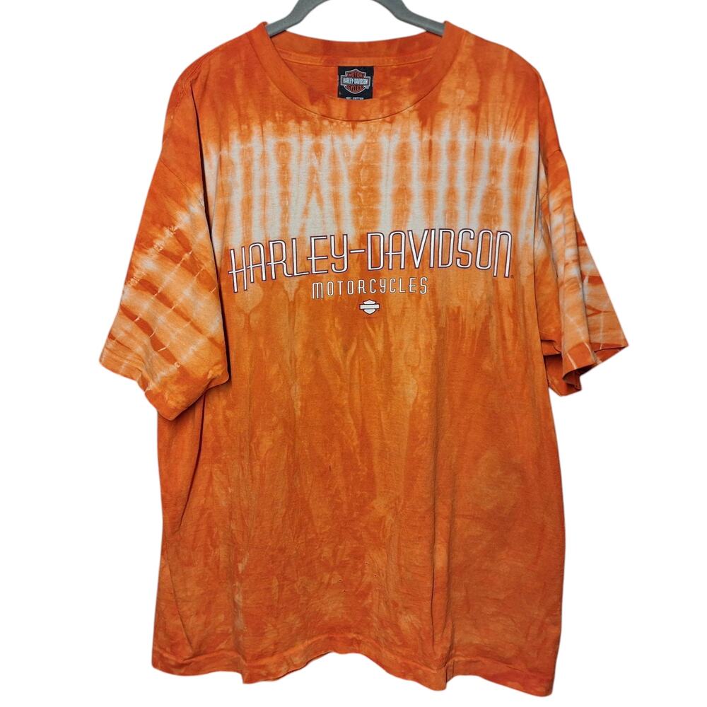 Harley-Davidson Vintage mens L Tie Dye graphic print tee motorcycles Y2K orange